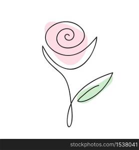Continuous line hand drawing calligraphic vector flower rose concept logo beauty. Monoline spring floral design element in minimal style. Valentine love concept.. Continuous line hand drawing calligraphic vector flower rose concept logo beauty. Monoline spring floral design element in minimal style. Valentine love concept