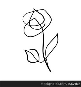 Continuous line hand drawing calligraphic vector flower rose concept logo beauty. Scandinavian spring floral design element in minimal style. black and white.. Continuous line hand drawing calligraphic vector flower rose concept logo beauty. Scandinavian spring floral design element in minimal style. black and white