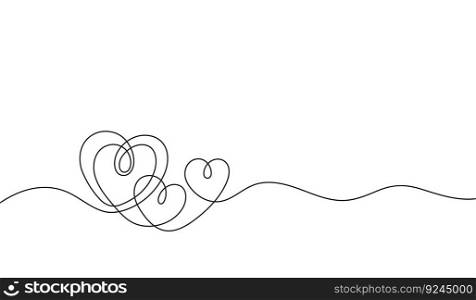 Continuous line hearts. Valentine day heart love, outline scribble minimalist romantic banner. Relationship and family tidy vector symbols of valentine day shape illustration. Continuous line hearts. Valentine day heart love, outline scribble minimalist romantic banner. Relationship and family tidy vector symbols