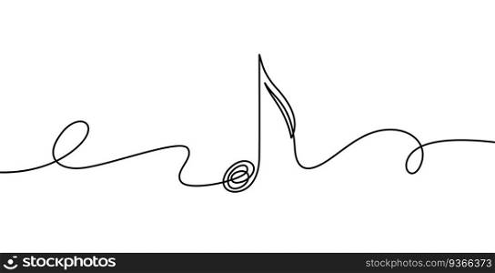 Continuous line music note. Musical symbol in one linear minimalist style. Trendy abstract wave melody. Vector outline sketch of sound. Illustration musical graphic contour, minimalistic note outline. Continuous line music note. Musical symbol in one linear minimalist style. Trendy abstract wave of melody. Vector outline sketch of sound