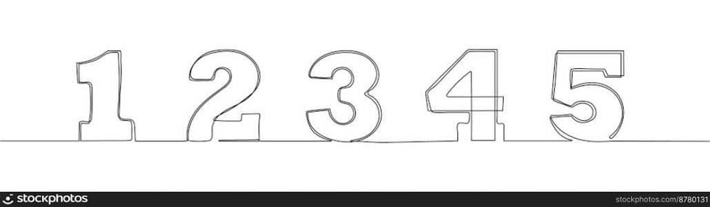Continuous line numerals vector. Arabic numbers in hand drawn style with one continuous line. Outline simple nums. Editable stroke illustration. Continuous line numerals vector. Arabic numbers in hand drawn style with one continuous line.