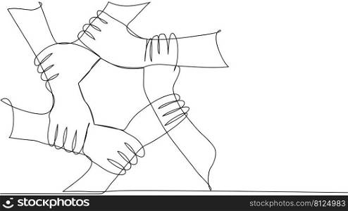 Continuous line of men giving high fives gesture hands to celebrate success. Business teamwork concept.. Continuous line of men giving high fives gesture hands to celebrate success. Business teamwork concept