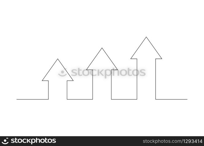 Continuous Line of three Arrows. Arrows up, isolated on white background. Continuous Arrows of thin line. Business concept. Vector illustration