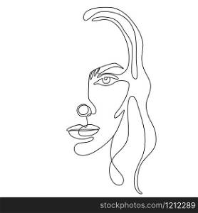 Continuous line vector drawing. Face silhouette. Abstract portrait. One line illustration. Fashion girl concept isolated on white. Woman beauty minimalist.. Continuous line vector drawing. Face silhouette. Abstract portrait.