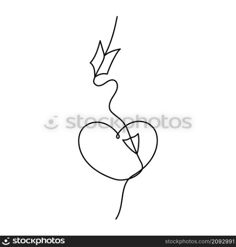 Continuous One Line abstract love symbol heart with arrow. Vector illustration for poster, card, banner valentine day, wedding, print on shirt.