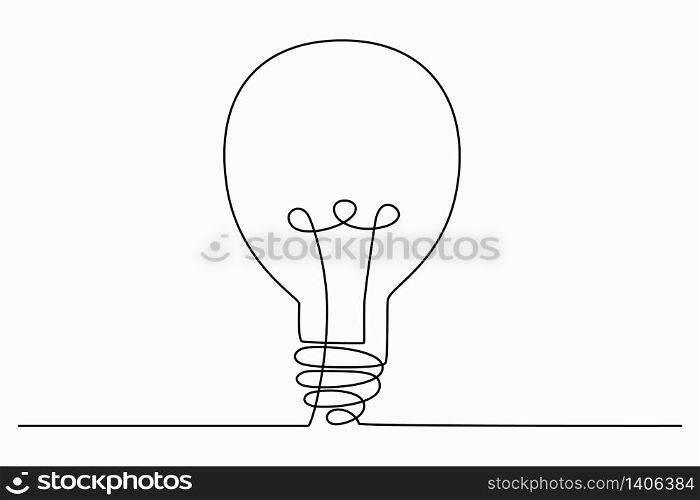 Continuous one line art drawing of idea (light bulb). Concept of idea emergence. Vector illustration.