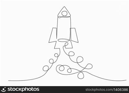 Continuous one line art drawing of Vector startup. One line style rocket illustration. Business startup. Vector illustration.