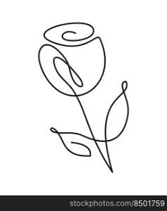 Continuous One Line art Drawing Vector Calligraphic Flower Rose logo. Black Sketch of Plants Isolated on White Background. Illustration summer Minimalist Prints.. Continuous One Line art Drawing Vector Calligraphic Flower Rose logo. Black Sketch of Plants Isolated on White Background. Illustration summer Minimalist Prints