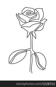 Continuous one line drawing. Black and white illustration. one line of rose flower- art style isolated on white background.