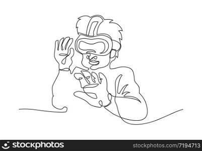 Continuous one line drawing Boy in glasses device virtual reality
