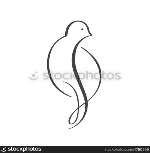 Continuous one line drawing dove bird. Flying pigeon logo. Black and white vector illustration. Concept for icon, card, banner, poster, flyer.. Continuous one line drawing dove bird. Flying pigeon logo. Black and white vector illustration. Concept for icon, card, banner, poster, flyer