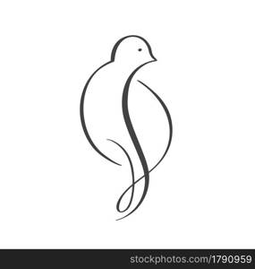 Continuous one line drawing dove bird. Flying pigeon logo. Black and white vector illustration. Concept for icon, card, banner, poster, flyer.. Continuous one line drawing dove bird. Flying pigeon logo. Black and white vector illustration. Concept for icon, card, banner, poster, flyer