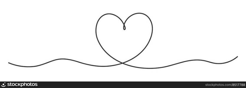 Continuous one line drawing heart. Love linear doodle symbol. Vector isolated on white. 