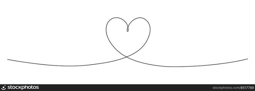 Continuous one line drawing heart. Love linear doodle symbol. Vector isolated on white. 