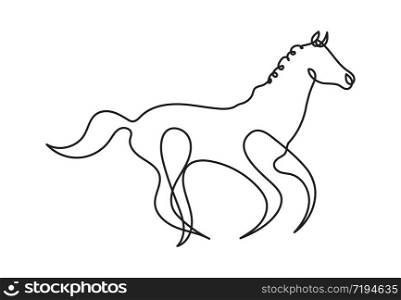 Continuous one line drawing. Horse logo. Black and white vector illustration. Concept for logo, card, banner, poster, flyer