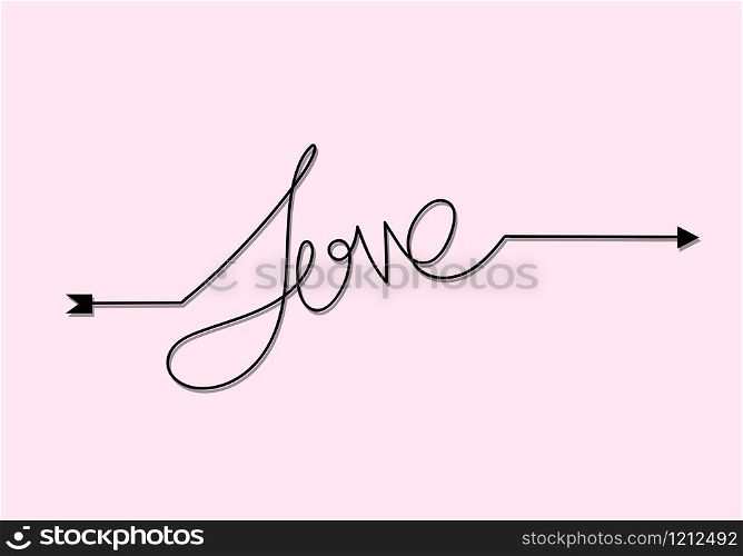 Continuous one line drawing LOVE word design, vector minimalist illustration of love valentine concept.