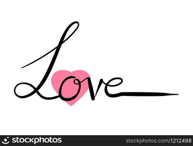 Continuous one line drawing LOVE word design, vector minimalist illustration of love valentine concept.