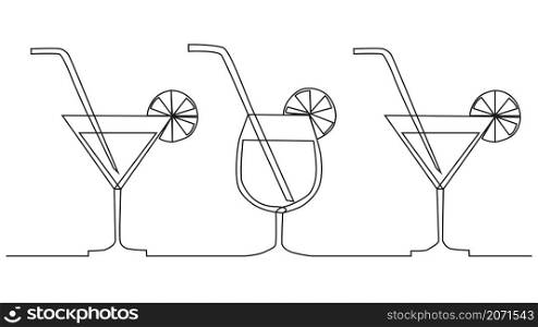 Continuous one line drawing. Martini with olives. illustration. Continuous one line drawing. Martini with olives