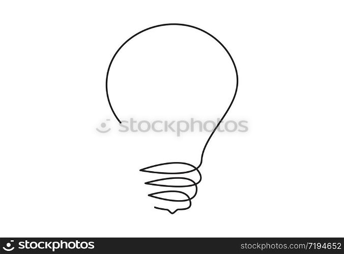 Continuous one line drawing of bulb light vector illustration