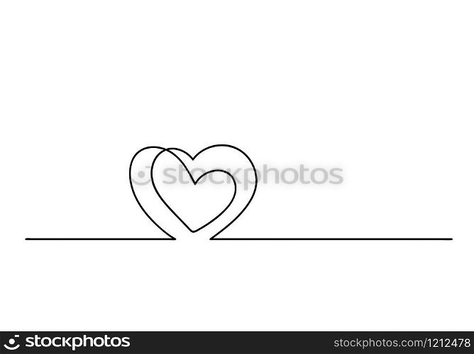 Continuous one line drawing of heart shape, vector minimalist black and white illustration of love valentine concept