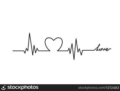 Continuous one line drawing of heart shape, vector minimalist black and white illustration of love valentine concept