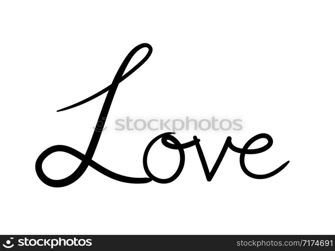 Continuous one line drawing of word LOVE, vector minimalist black and white illustration of love valentine concept