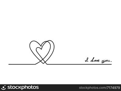 Continuous one line drawing of word LOVE, vector minimalist black and white illustration of love valentine concept