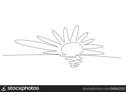 Continuous one line drawing. Sunset on the sea. Vector illustration.. Continuous one line drawing. Sunset on the sea.