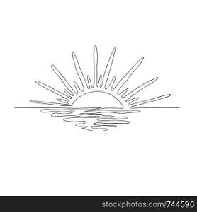 Continuous one line drawing. Sunset on the sea. Vector illustration.. Sunset on the sea.One line sketch illustration.