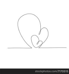 Continuous one line drawing. Two hearts. Vector illustration. Two loving hearts.One line sketch illustration.White background.