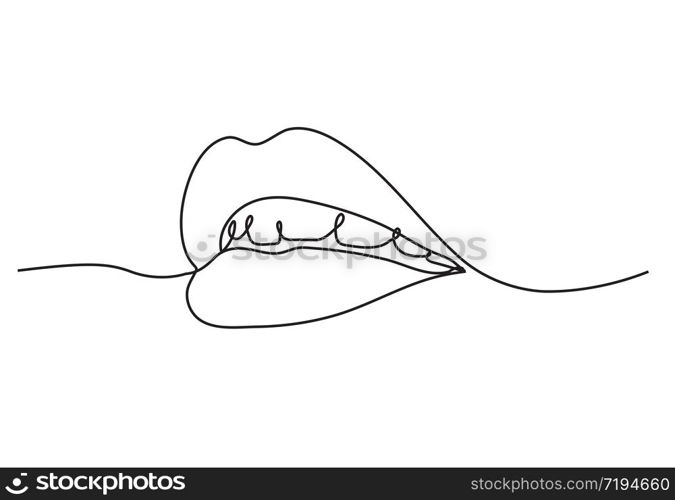 Continuous one line drawing. Woman lips logo on white background.