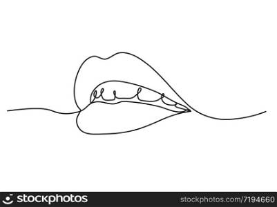 Continuous one line drawing. Woman lips logo on white background.