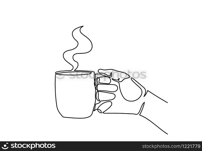 Continuous one line hand holding A cup of coffee.