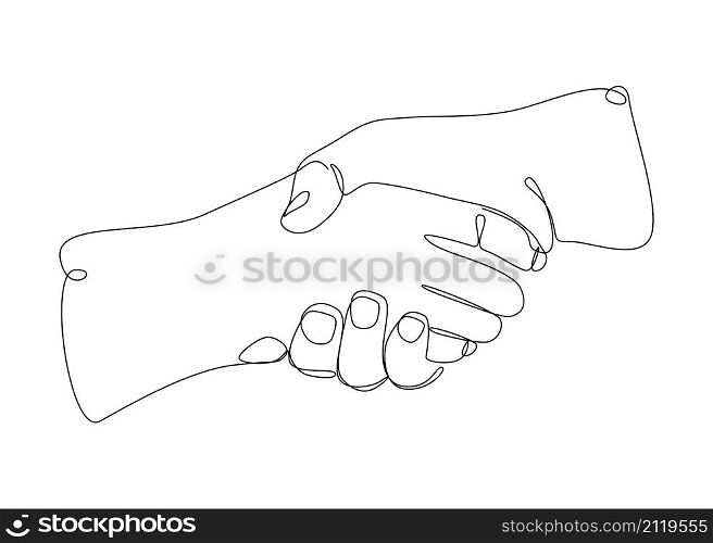 Continuous one line illustrated handshake. Man and woman making deal with handshake. Friendly greeting.