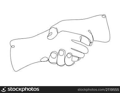 Continuous one line illustrated handshake. Man and woman making deal with handshake. Friendly greeting.