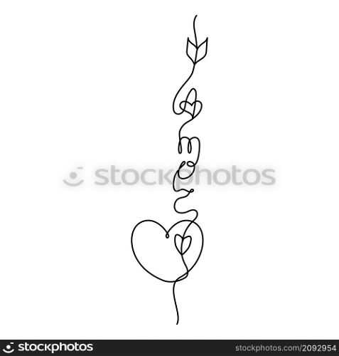 Continuous One Line lettering heart and amor (love in Spanish) in the form of an arrow. Vector illustration for poster, card, banner valentine day, wedding, print on shirt.