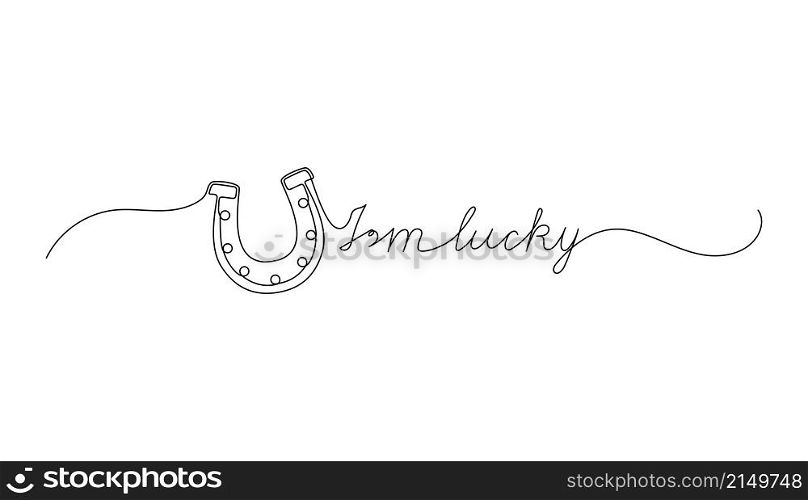 Continuous One Line script cursive text I&rsquo;m lucky. Vector illustration for Patrick&rsquo;s day, design for poster, card, banner, print on shirt.