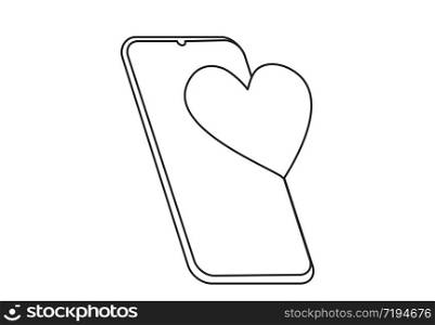 Continuous one single line drawing smartphone heart Social media Love message icon