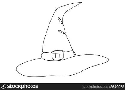 Continuous stylized modern witch hat pattern for your Halloween design. Flat vector linear illustration isolated on white background. Witch hat drawing in one line. Continuous stylized modern witch hat pattern for your Halloween design. Flat vector linear illustration isolated on white background. Witch hat drawing in one line.