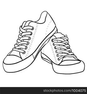 Contour black and white illustration of sneakers. Vector element for your creativity. Contour black and white illustration of sneakers.