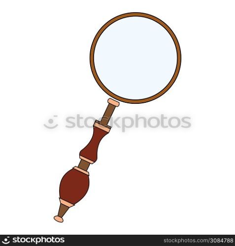 Contour color vintage magnifier isolated on a white background. Research and search. Vector lens for icons, logos and your design.. Contour color vintage magnifier isolated on a white background. Research and search. Vector lens