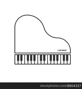 Contour illustration of a piano with the inscription I love music, flat style