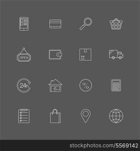 Contour internet shopping icons set of store catalog online purchase and delivery isolated vector illustration