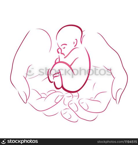 Contour of female hands with a baby for your design