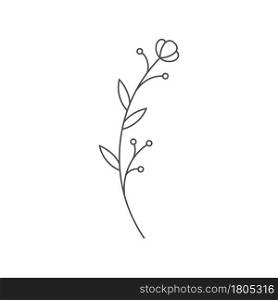 Contour of hand drawn flowers. Floral elements for creative and graphic design, prints, decoration, scrapbooking. Flat style