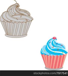 Contour of muffin - cupcake with blue cream