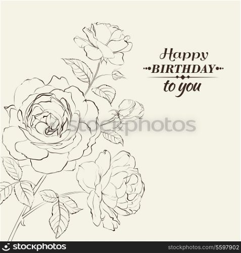Contour of rose isolated over beige. Vector illustration