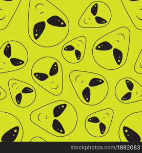 Contour outline heads of aliens on green background seamless pattern for wrapping, wallpaper, textile, paper, fashion and more. Vector illustration.