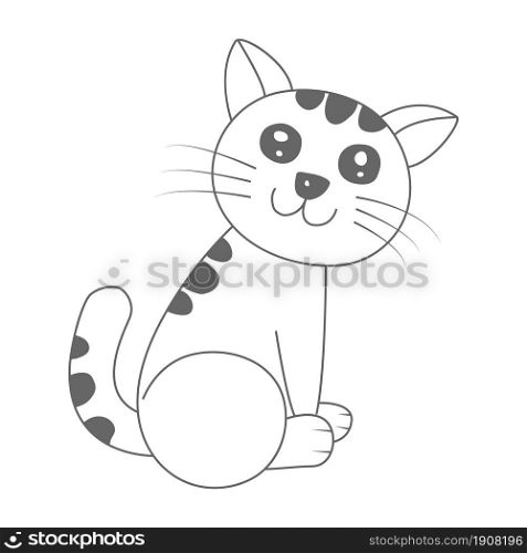 Contour silhouette of a cute cat. A beautiful cute cat is sitting on its hind legs. Flat style.