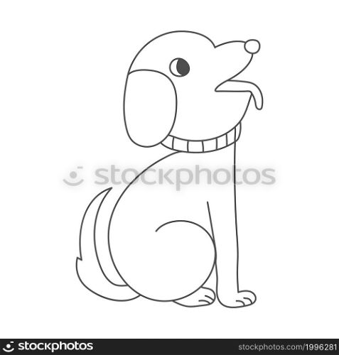 Contour silhouette of a cute dog. A beautiful cute puppy is sitting on its hind legs. Flat style.